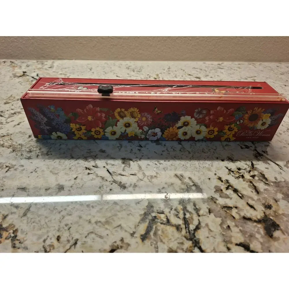 Pioneer Woman Chic Wrap Dispenser Plastic Wrap Reusable Open Box